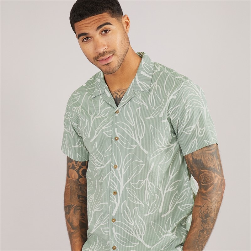 THREADBARE Mens Pick Short Sleeve Shirt Sage - Image 1
