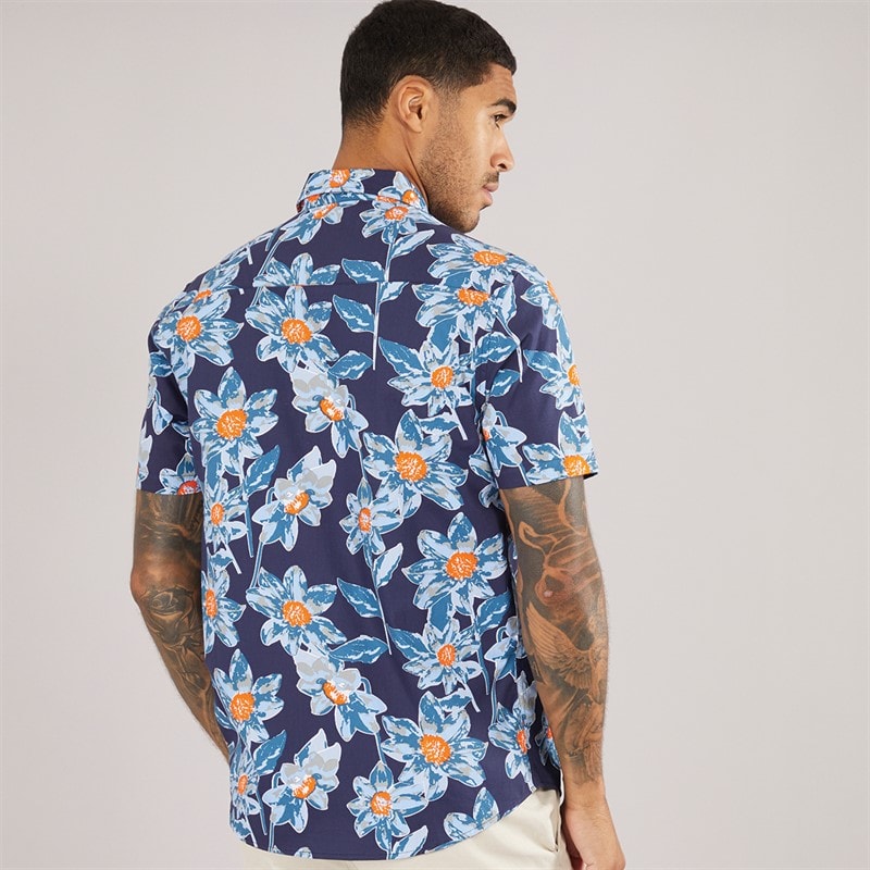 THREADBARE Mens Bell Short Sleeve Shirt Navy - Image 2