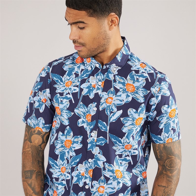 THREADBARE Mens Bell Short Sleeve Shirt Navy - Image 3