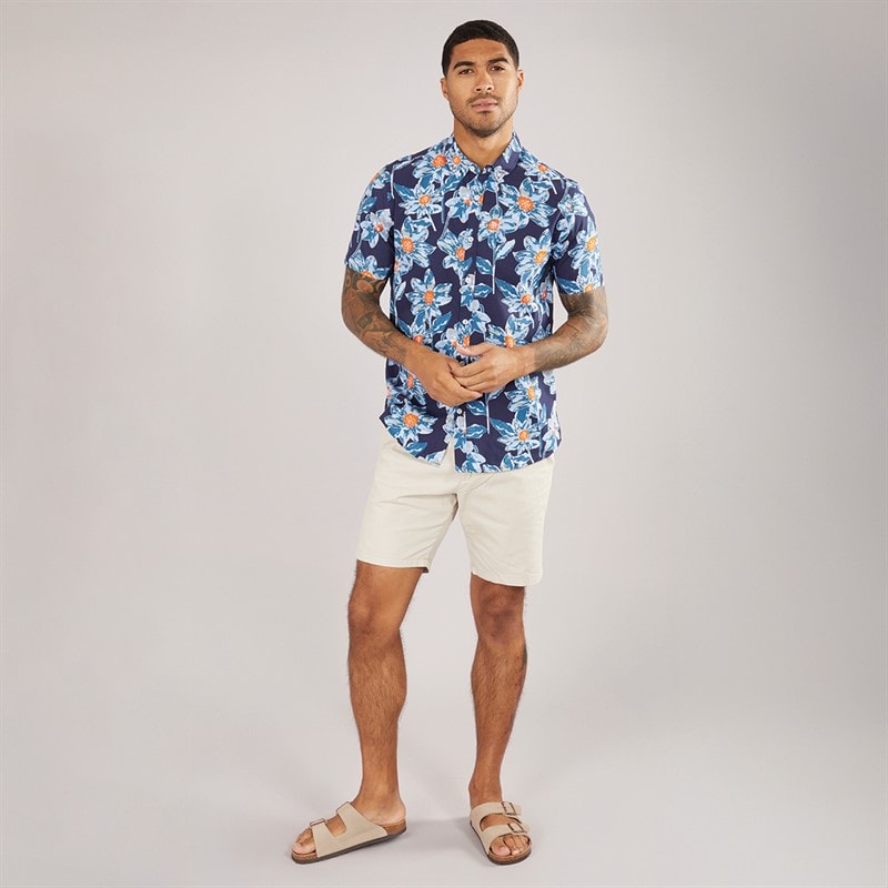 THREADBARE Mens Bell Short Sleeve Shirt Navy - Image 4