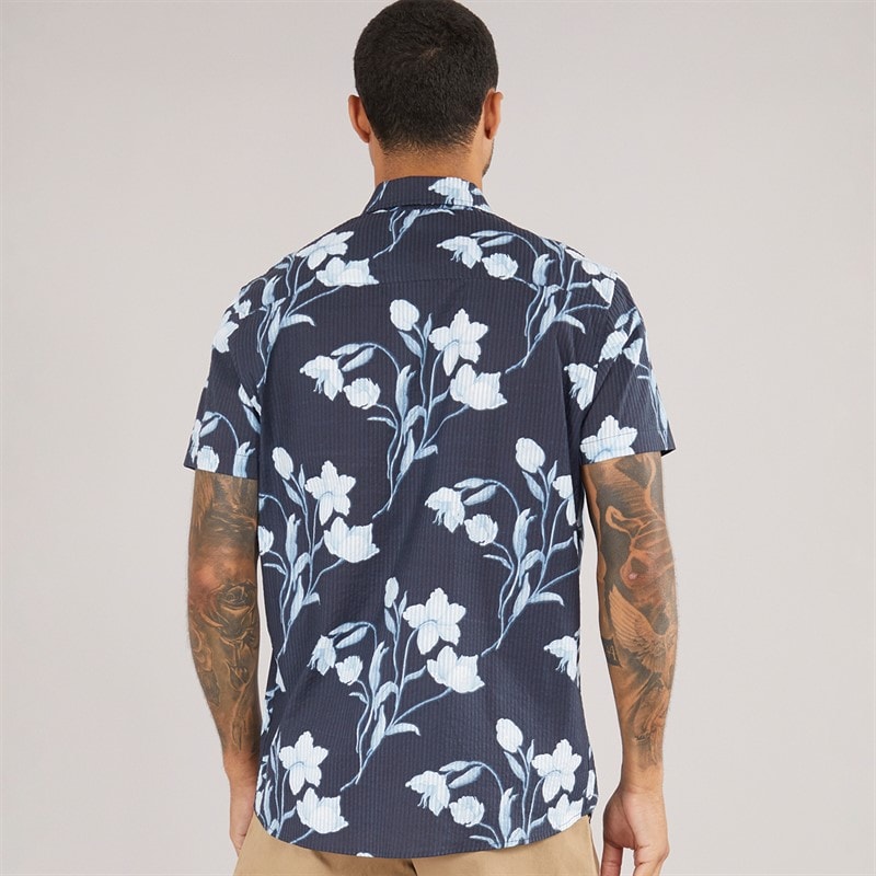 THREADBARE Mens Stone Short Sleeve Shirt Navy - Image 2