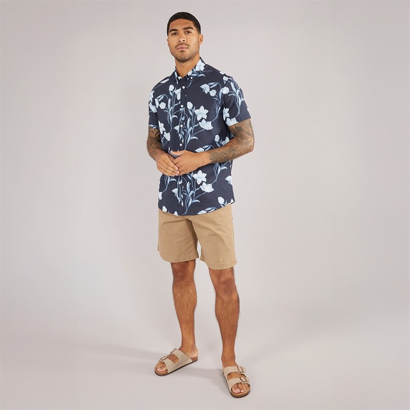 THREADBARE Mens Stone Short Sleeve Shirt Navy - Image 4