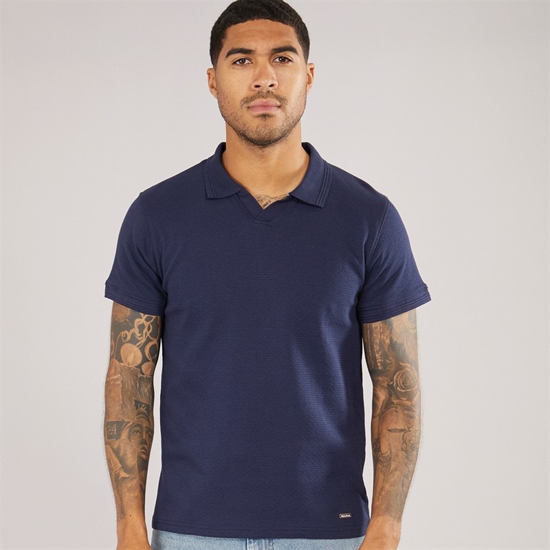 Threadbare Mens Beding Trophy Neck Polo Shirt Navy - Image 1