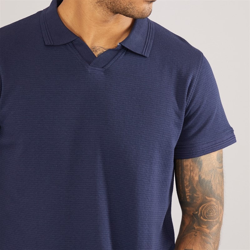 Threadbare Mens Beding Trophy Neck Polo Shirt Navy - Image 3