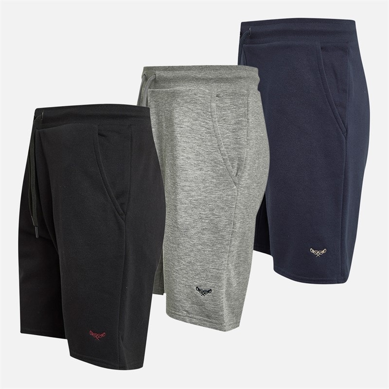 THREADBARE Mens Apricot Three Pack Shorts Black/Navy/Grey Marl - Image 3