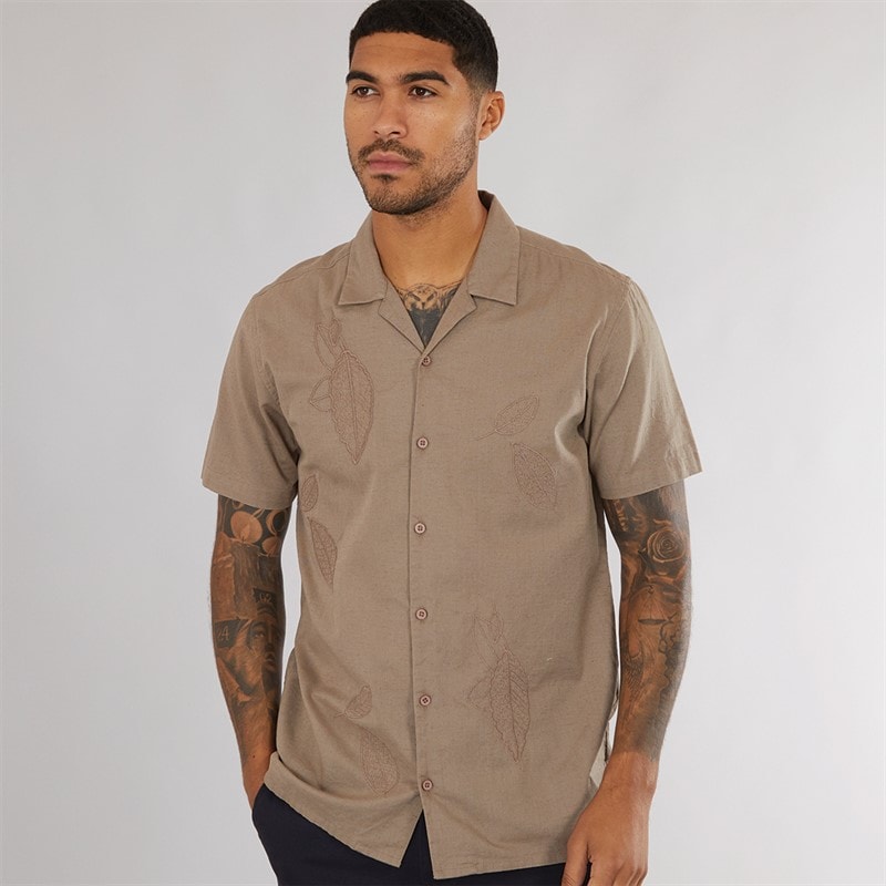 THREADBARE Mens Map Shirt Natural - Image 1