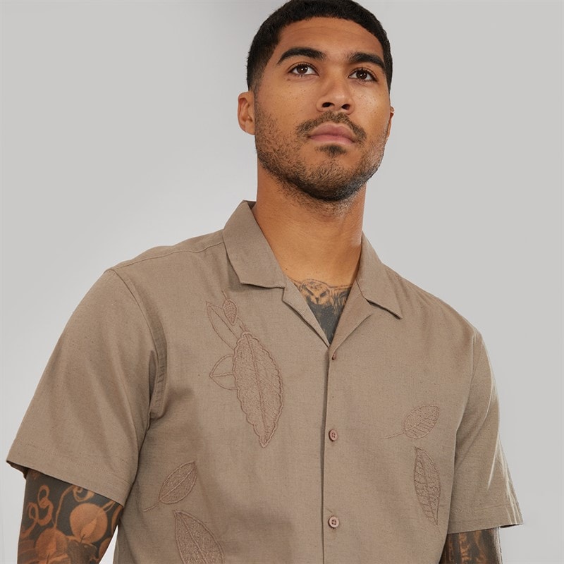 THREADBARE Mens Map Shirt Natural - Image 3