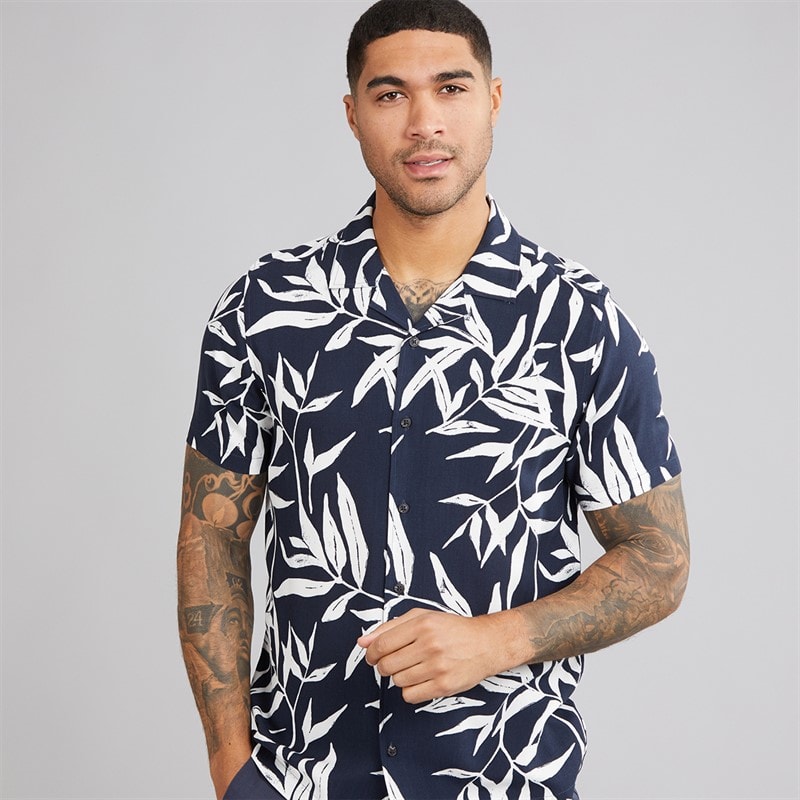 THREADBARE Mens Bamba Short Sleeve Shirt Navy - Image 1