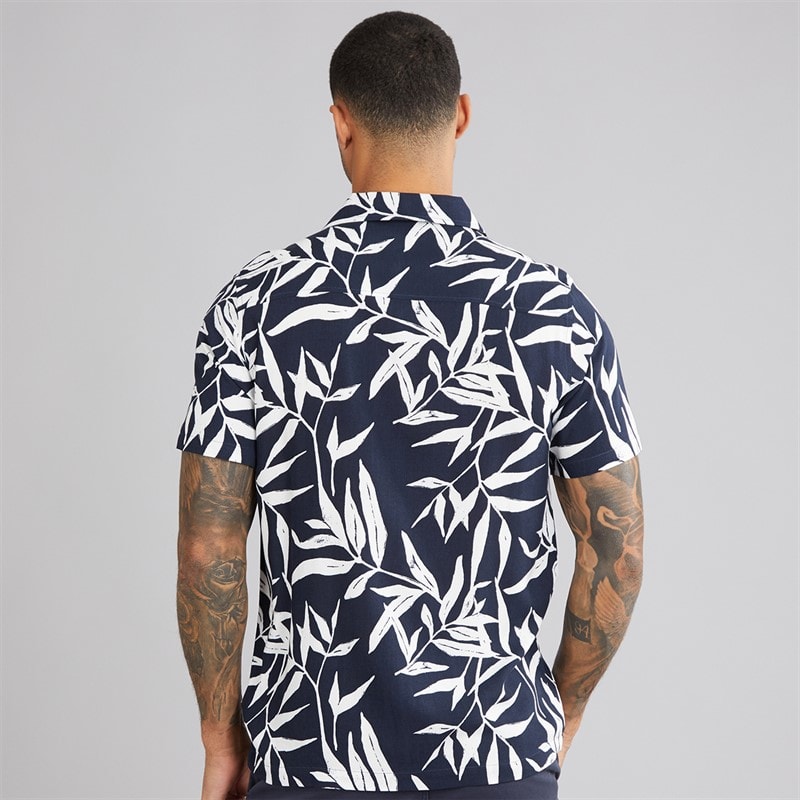 THREADBARE Mens Bamba Short Sleeve Shirt Navy - Image 2