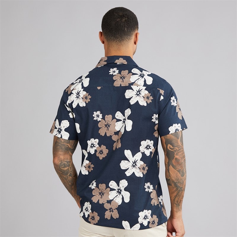 THREADBARE Mens Terrace Short Sleeve Shirt Navy - Image 2