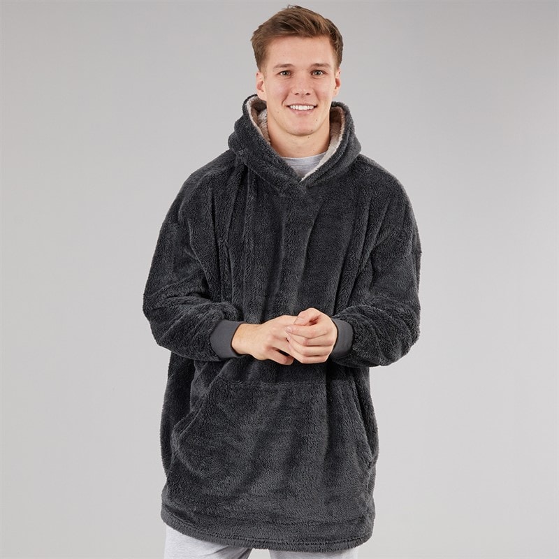 THREADBARE Mens Jam Borg Poncho Charcoal - Image 1