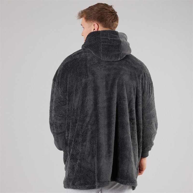 THREADBARE Mens Jam Borg Poncho Charcoal - Image 2