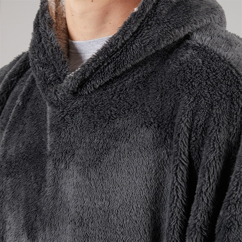 THREADBARE Mens Jam Borg Poncho Charcoal - Image 3