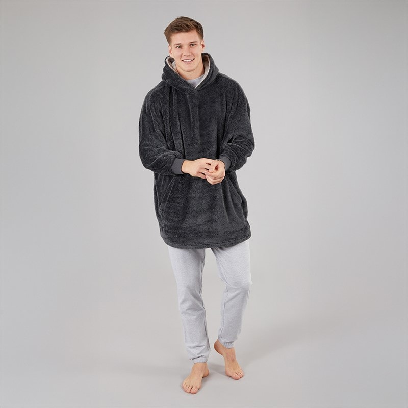 THREADBARE Mens Jam Borg Poncho Charcoal - Image 4