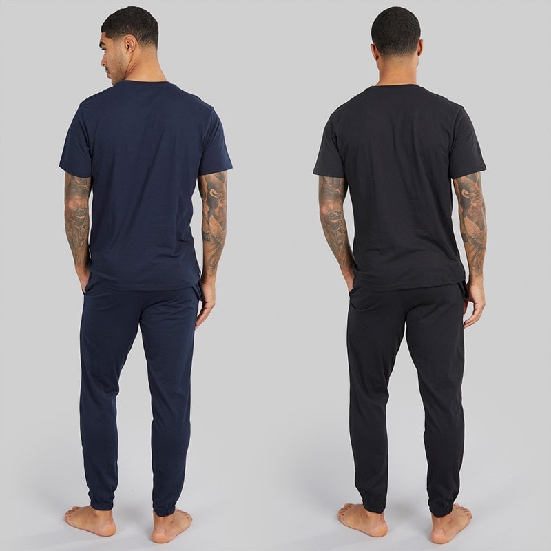 THREADBARE Mens Two Pack T-Shirts And Joggers Pyjama Set Black/Navy Black Navy - Image 2