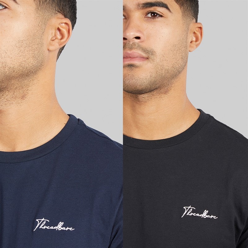 THREADBARE Mens Two Pack T-Shirts And Joggers Pyjama Set Black/Navy Black Navy - Image 3