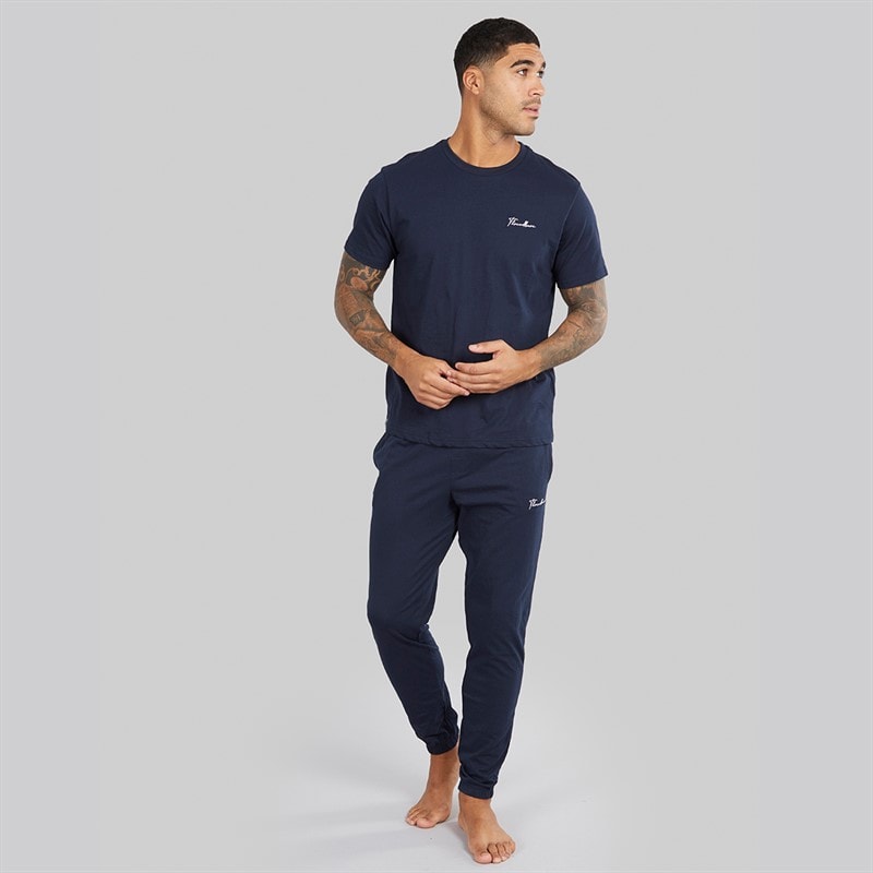 THREADBARE Mens Two Pack T-Shirts And Joggers Pyjama Set Black/Navy Black Navy - Image 4