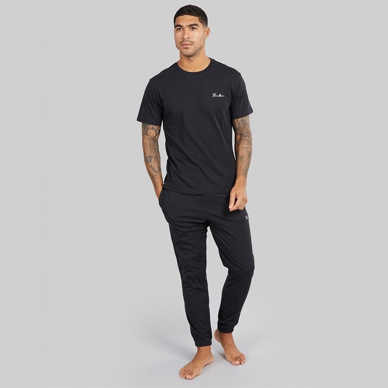 THREADBARE Mens Two Pack T-Shirts And Joggers Pyjama Set Black/Navy Black Navy - Image 5