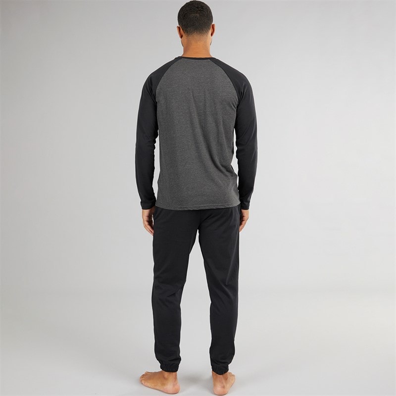 THREADBARE Mens Baddaway Pyjama Set Charcoal Marl/Black - Image 2