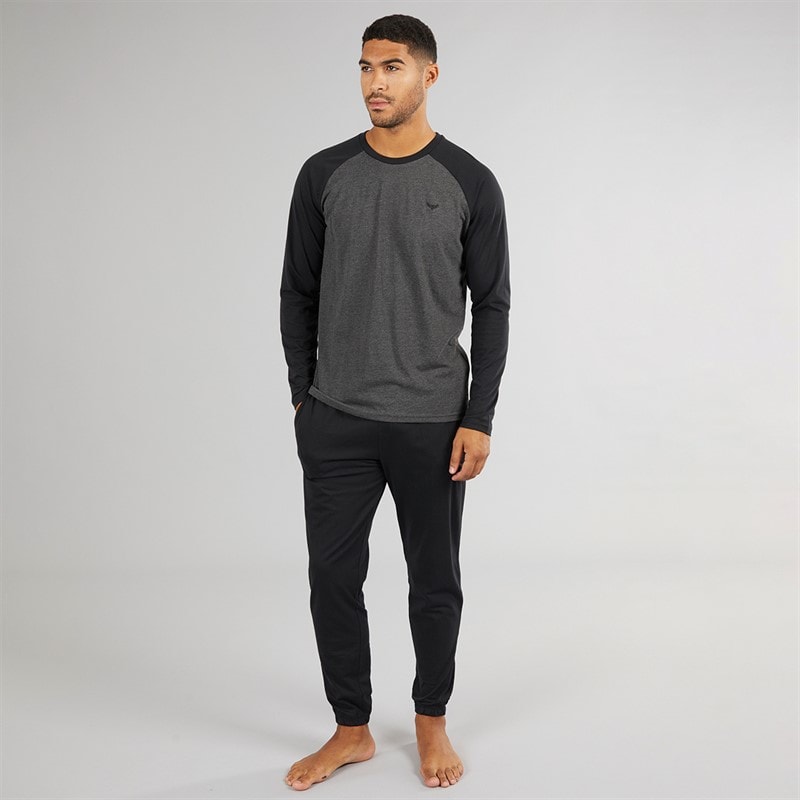 THREADBARE Mens Baddaway Pyjama Set Charcoal Marl/Black - Image 4