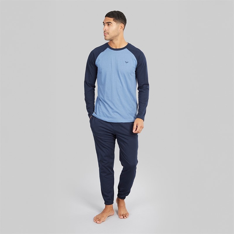 THREADBARE Mens Baddaway Pyjama Set Navy/Denim Marl Navy / Denim Marl - Image 4