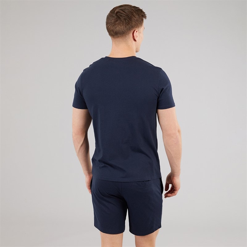 THREADBARE Mens Wells T-Shirt And Shorts Pyjama Set Navy - Image 2