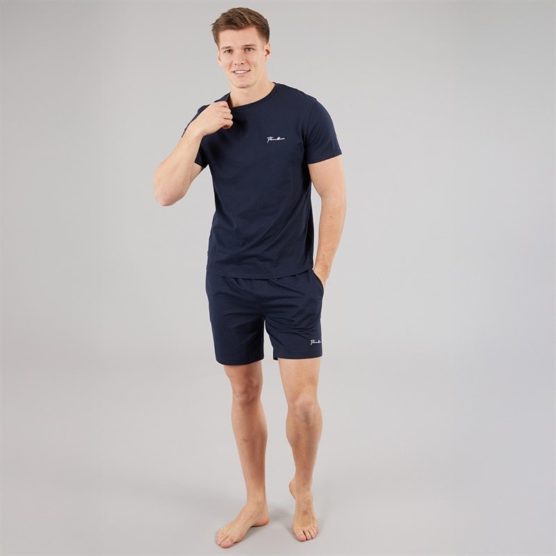 THREADBARE Mens Wells T-Shirt And Shorts Pyjama Set Navy - Image 4