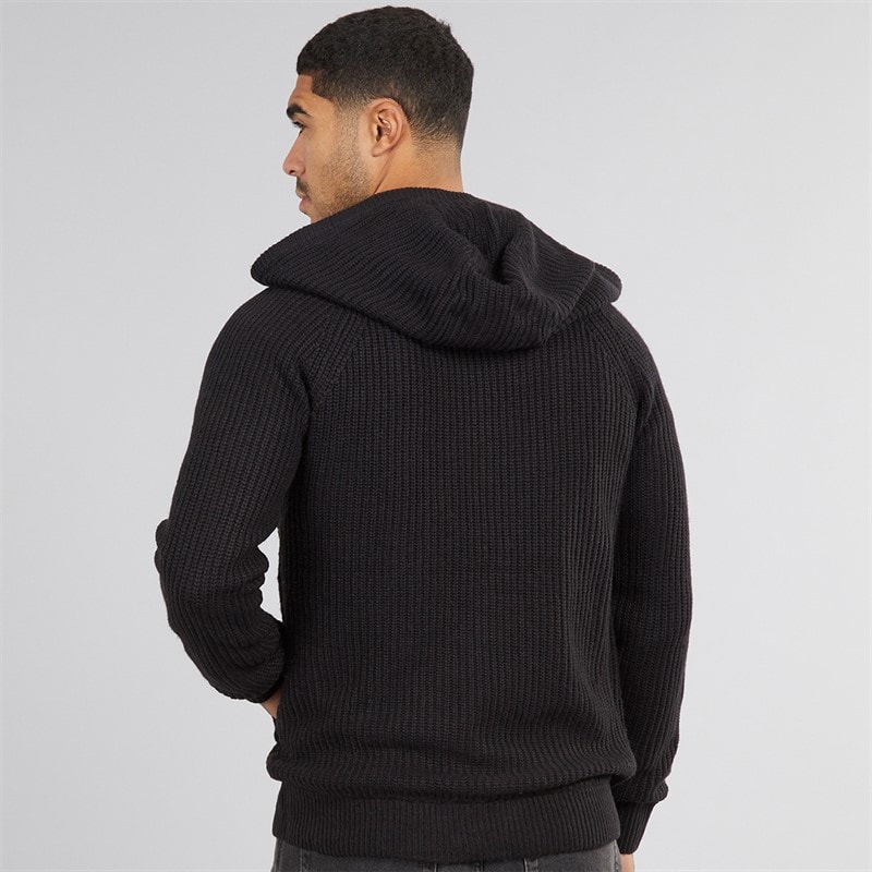 THREADBARE Mens Hanner Full Zip Microfleece Knitted Hoodie Black - Image 2