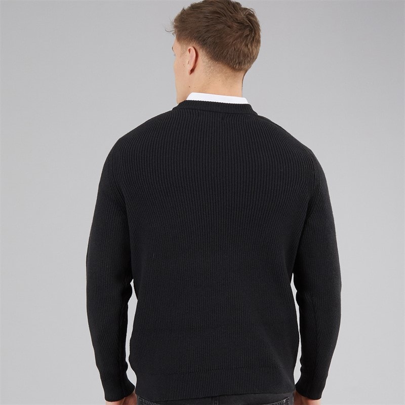 THREADBARE Mens Rib Knitted Crew Neck Jumper Black - Image 2