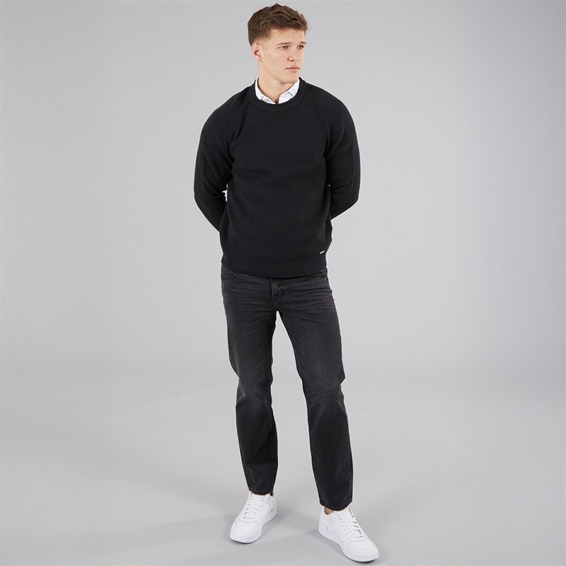 THREADBARE Mens Rib Knitted Crew Neck Jumper Black - Image 4