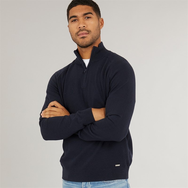 THREADBARE Mens Jenning 1/4 Zip Jumper Navy - Image 1