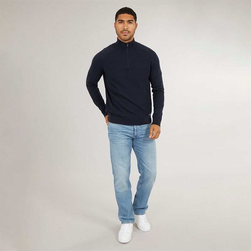 THREADBARE Mens Jenning 1/4 Zip Jumper Navy - Image 3