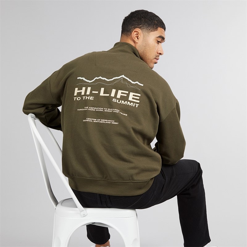 THREADBARE Mens Hakoda 1/4 Zip Fleece Dark Khaki - Image 1