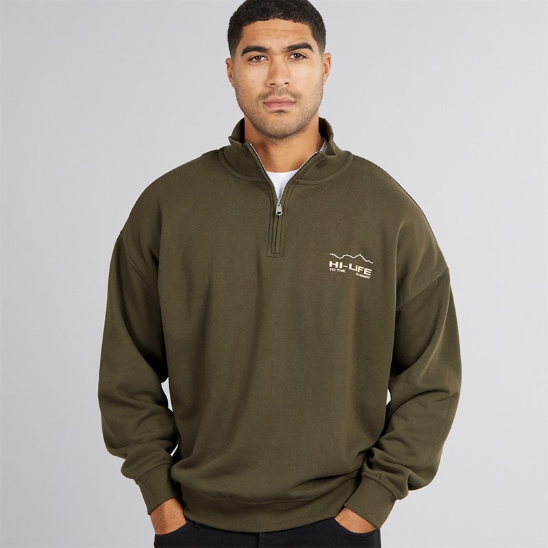 THREADBARE Mens Hakoda 1/4 Zip Fleece Dark Khaki - Image 2