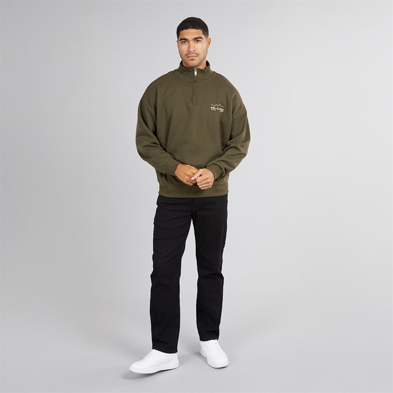 THREADBARE Mens Hakoda 1/4 Zip Fleece Dark Khaki - Image 4
