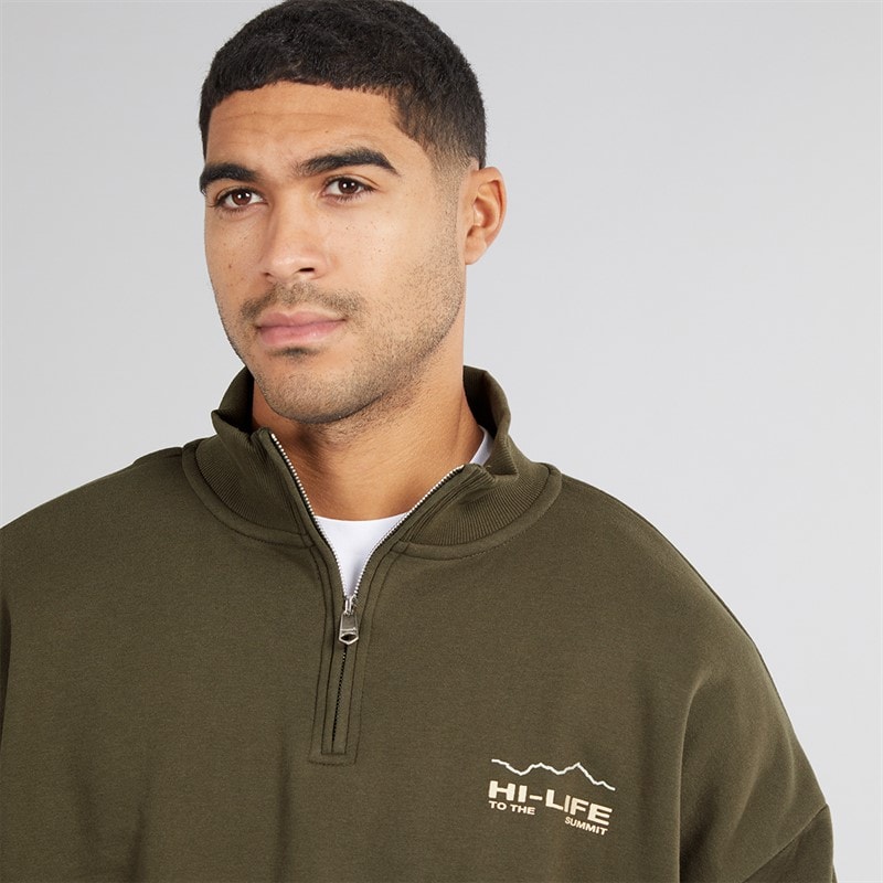 THREADBARE Mens Hakoda 1/4 Zip Fleece Dark Khaki - Image 5