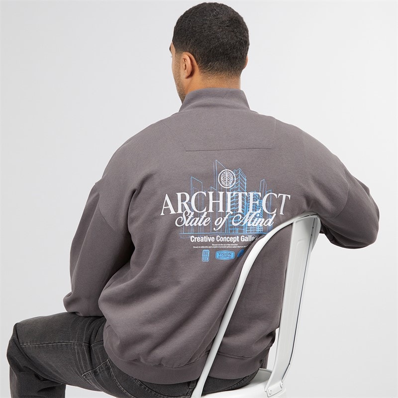 THREADBARE Mens Bloss 1/4 Zip Fleece Slate - Image 1