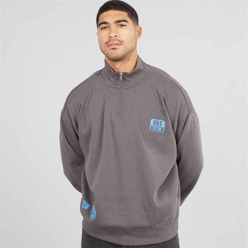 THREADBARE Mens Bloss 1/4 Zip Fleece Slate - Image 5