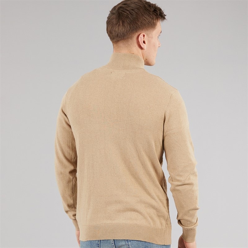 THREADBARE Mens Whitney 1/4 Zip Jumper Taupe - Image 2