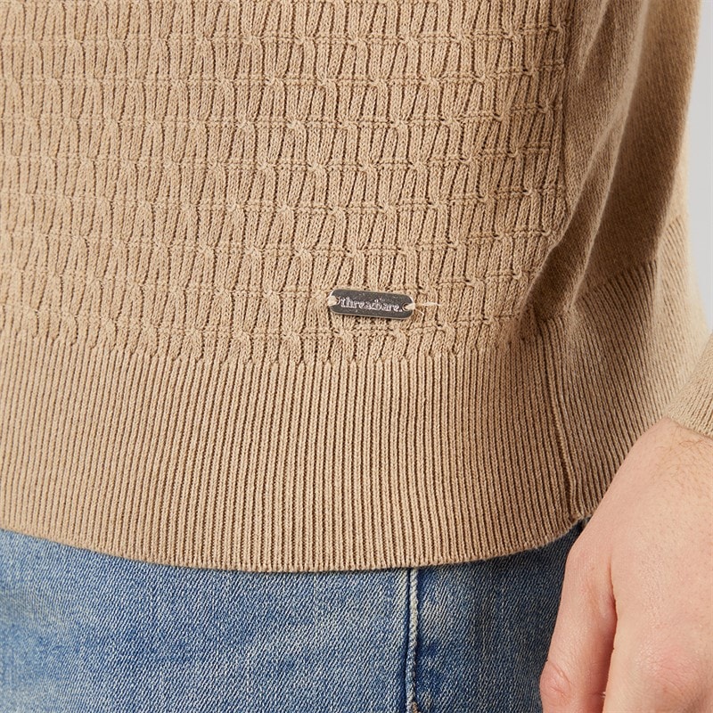 THREADBARE Mens Whitney 1/4 Zip Jumper Taupe - Image 3