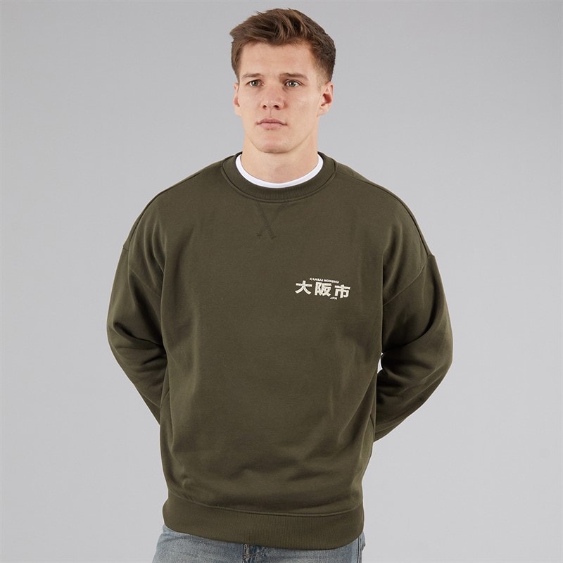 THREADBARE Mens Kagawa Sweatshirt Dark Khaki - Image 2