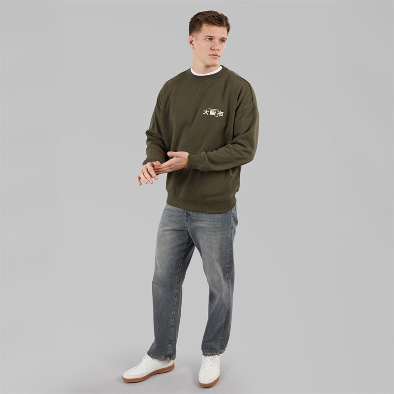 THREADBARE Mens Kagawa Sweatshirt Dark Khaki - Image 4