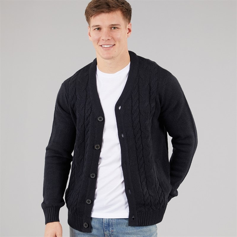 THREADBARE Mens Campionway Cardigan Navy - Image 1
