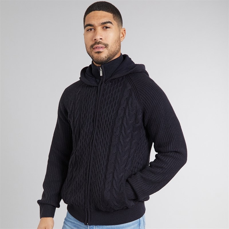THREADBARE Mens Hannerton Knitted Hoodie Navy - Image 3