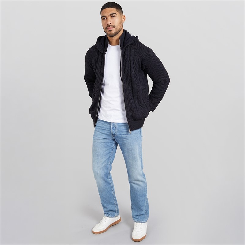 THREADBARE Mens Hannerton Knitted Hoodie Navy - Image 4