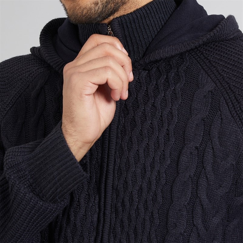 THREADBARE Mens Hannerton Knitted Hoodie Navy - Image 5