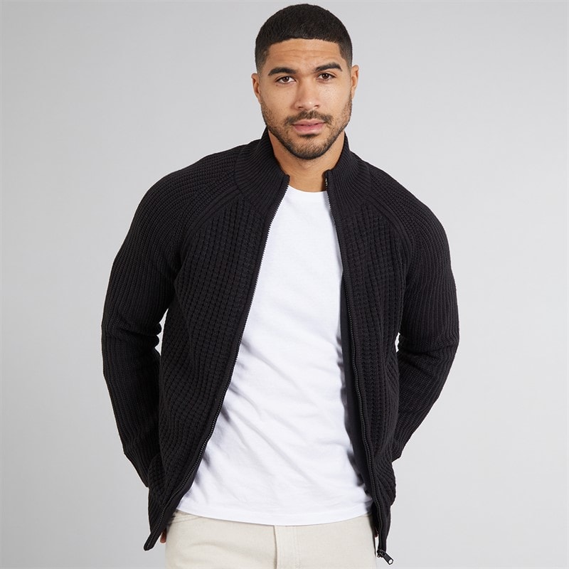 THREADBARE Mens Westleigh Full Zip Cardigan Black - Image 1