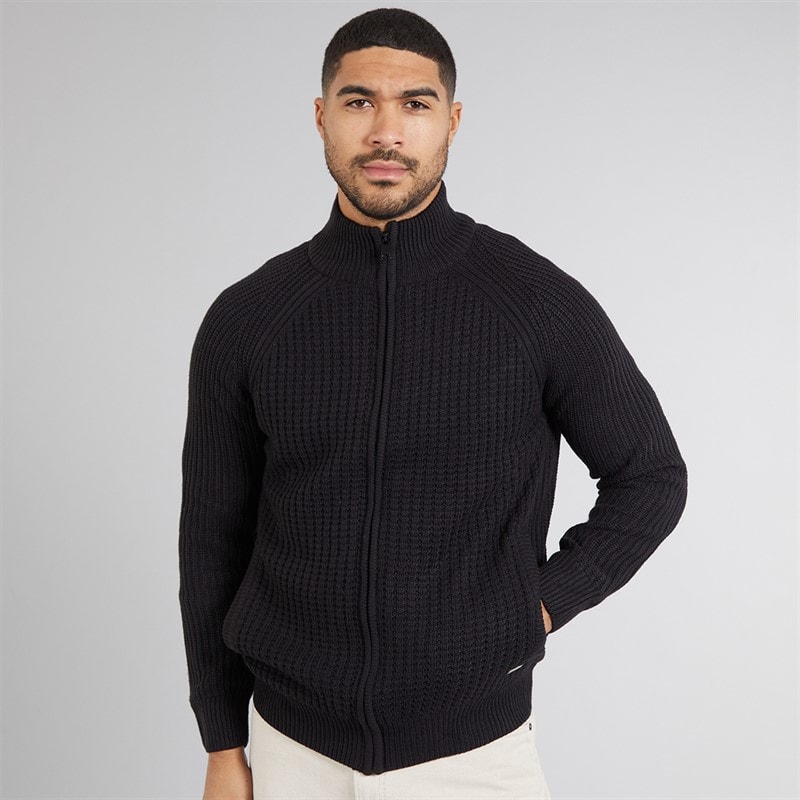 THREADBARE Mens Westleigh Full Zip Cardigan Black - Image 3