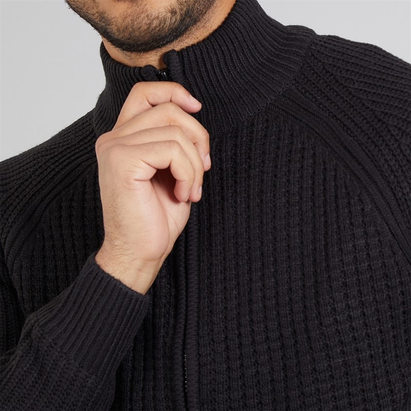 THREADBARE Mens Westleigh Full Zip Cardigan Black - Image 5