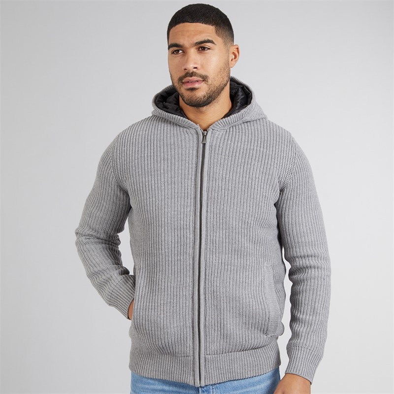 THREADBARE Mens Haydock Knitted Shacket Grey Marl - Image 3